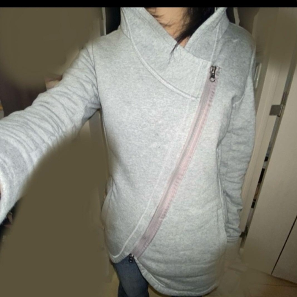 Gray Asymmetrical Zip Women's Sweater